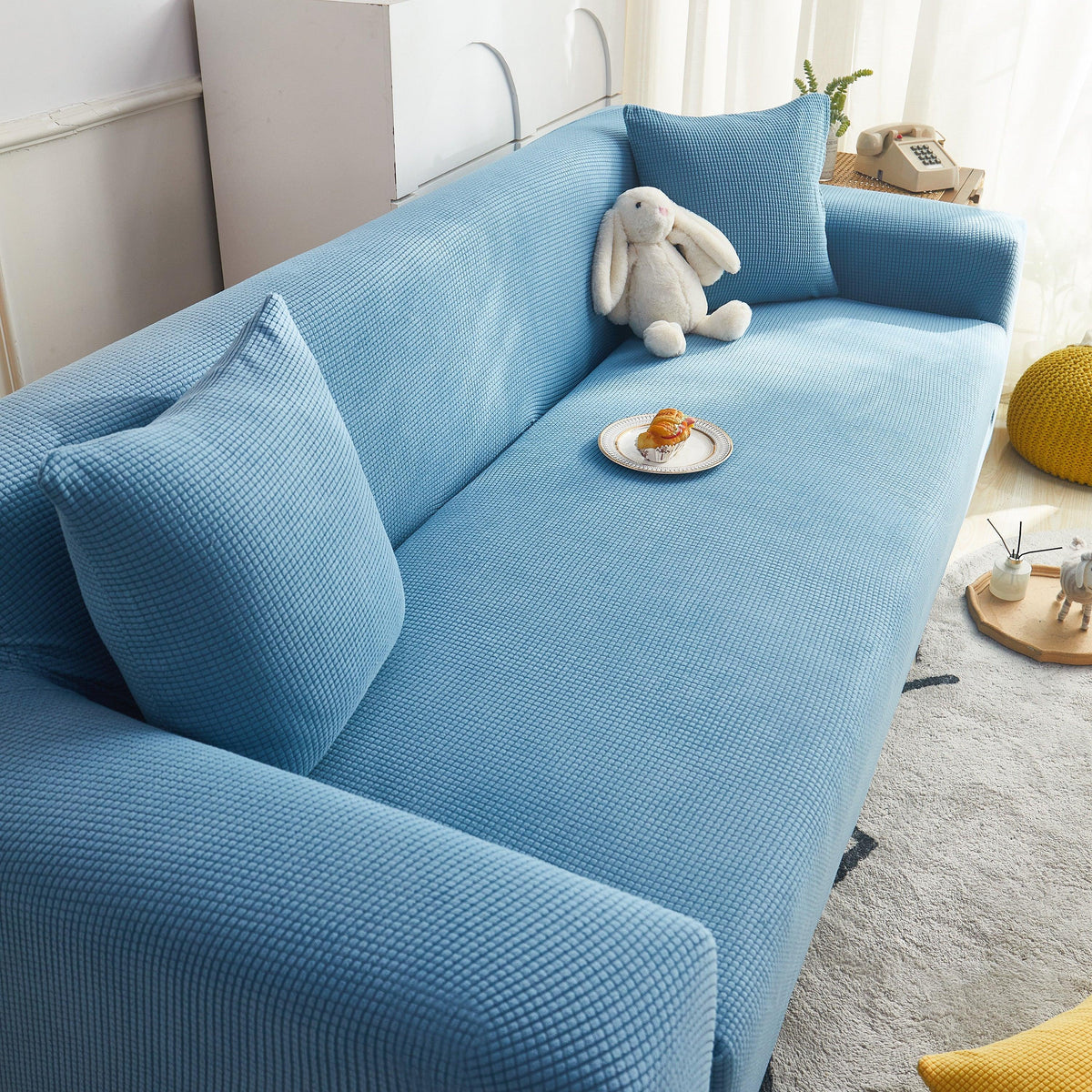 Grid Textured Stretch Sofa Cover, Soft Elastic Slipcover for Couch Protection