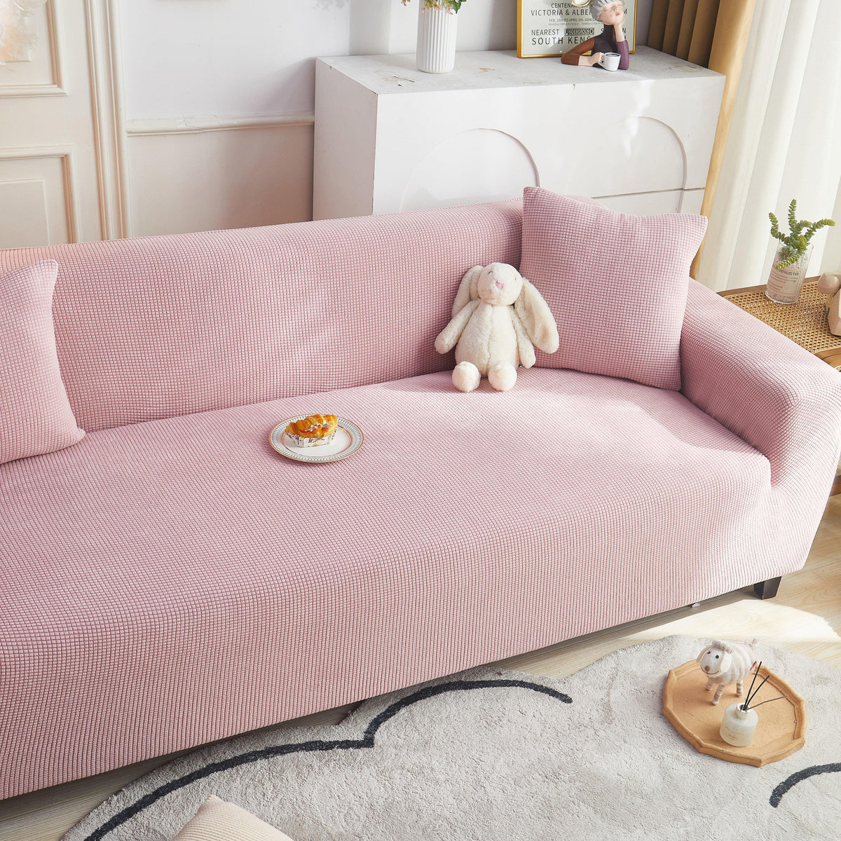Grid Textured Stretch Sofa Cover, Soft Elastic Slipcover for Couch Protection