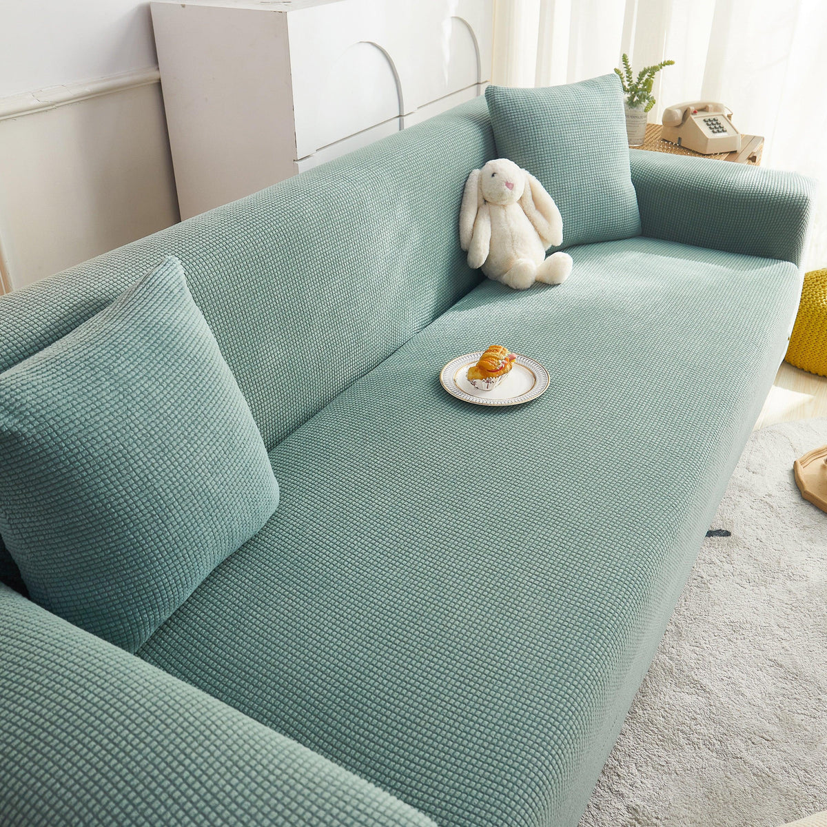 Grid Textured Stretch Sofa Cover, Soft Elastic Slipcover for Couch Protection