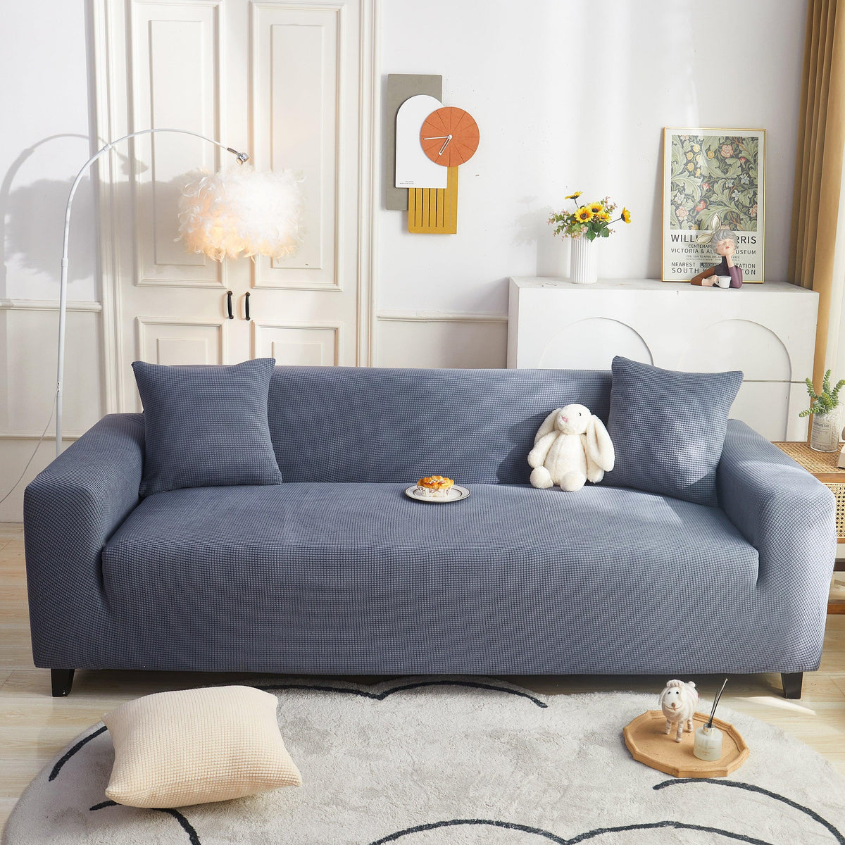 Grid Textured Stretch Sofa Cover, Soft Elastic Slipcover for Couch Protection