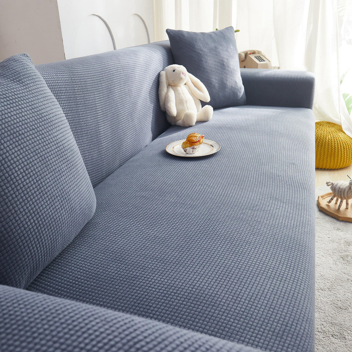 Grid Textured Stretch Sofa Cover, Soft Elastic Slipcover for Couch Protection