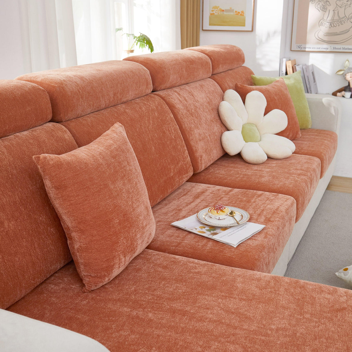 Chenille Cushion Covers for 1/2/3/4 Seater Sofas and L-shaped Couches, Furniture Covers for Pets