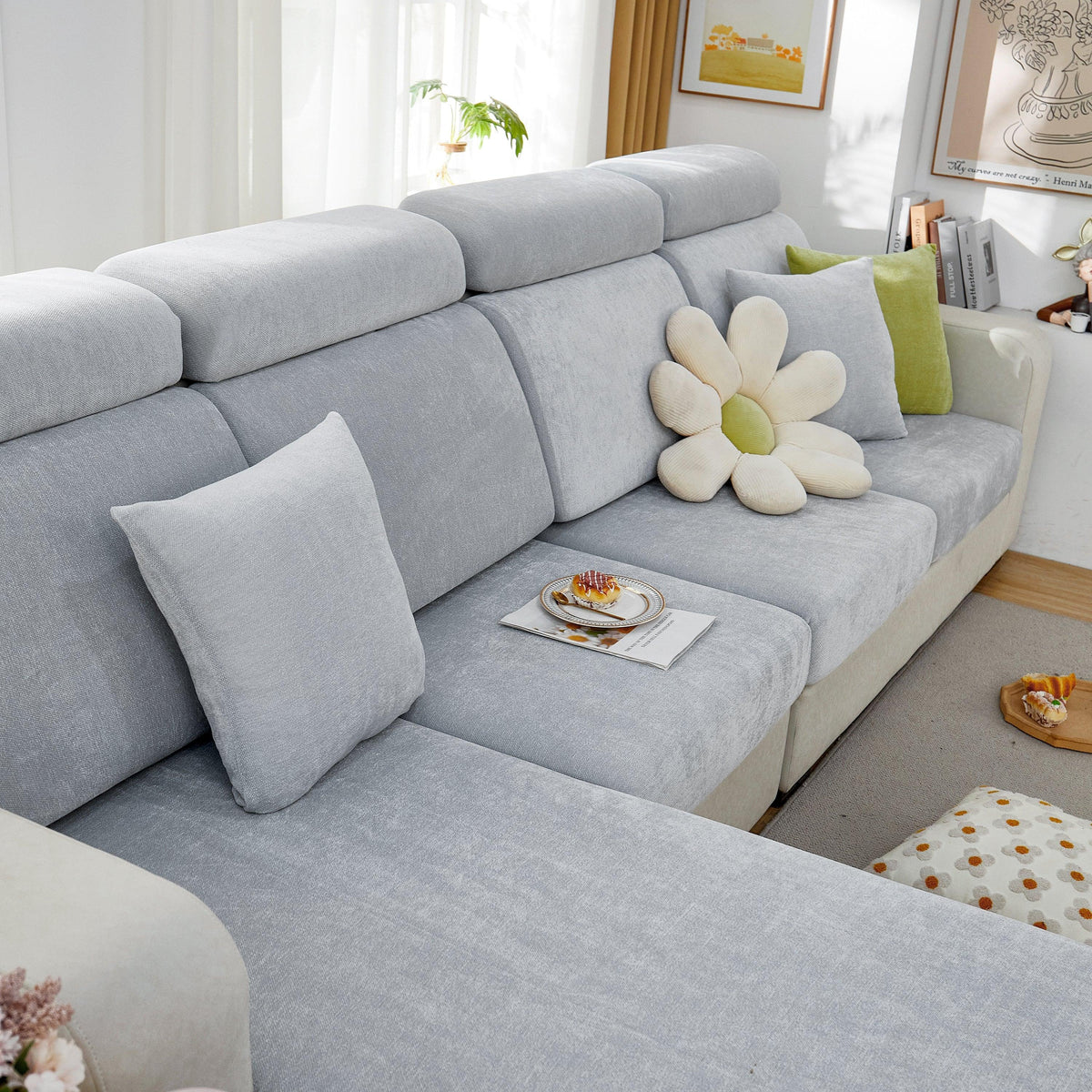 Chenille Cushion Covers for 1/2/3/4 Seater Sofas and L-shaped Couches, Furniture Covers for Pets