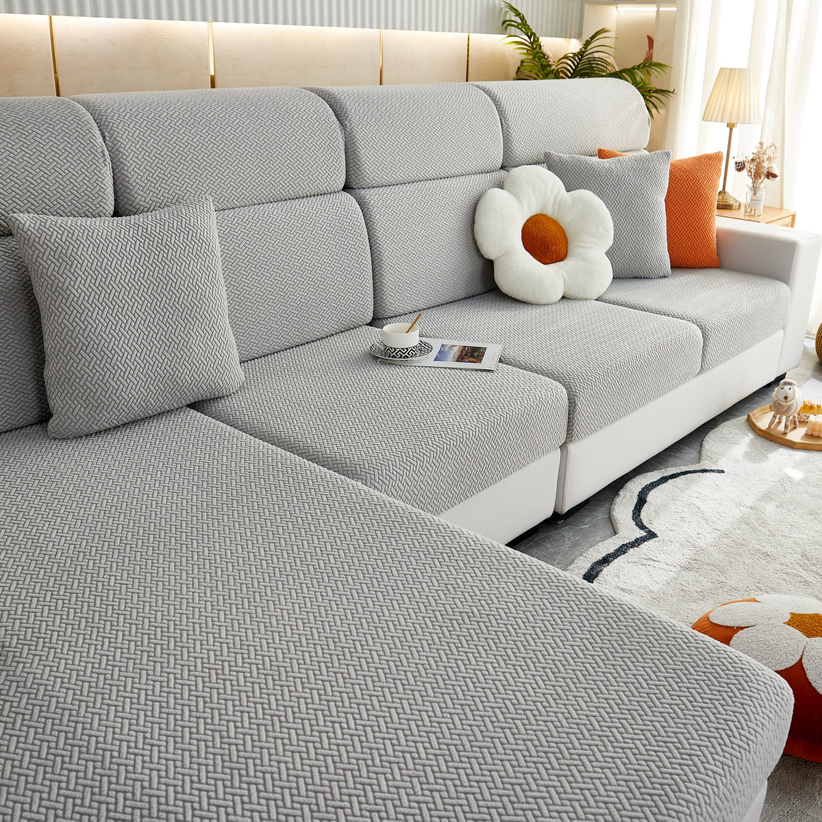 High Stretch Separate Cushion Covers Sofa Slipcover for L-Shaped Sectional Couch