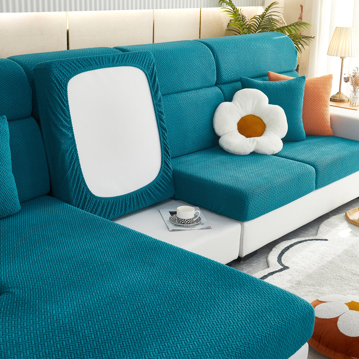 High Stretch Separate Cushion Covers Sofa Slipcover for L-Shaped Sectional Couch