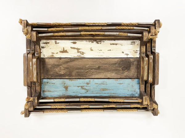 Rusty Wood ServingTray with Metal handle set of 3pcs