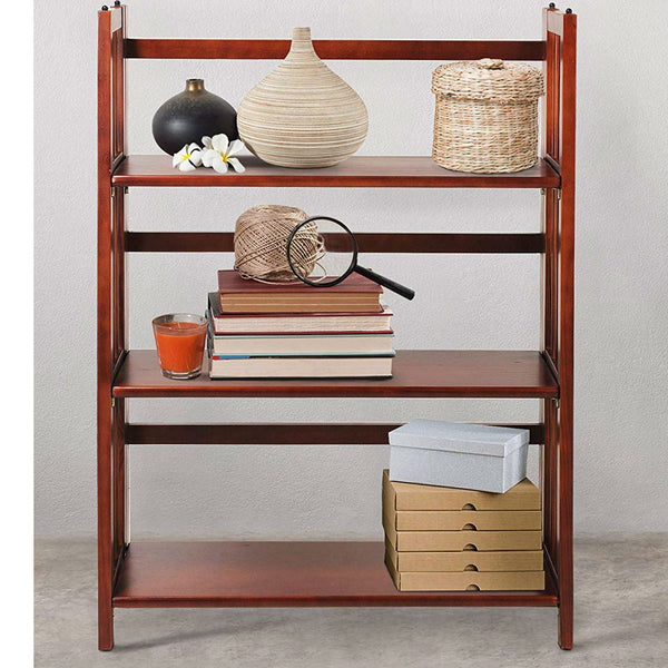 3-Shelf Folding Storage Shelves Bookcase in Walnut Wood Finish
