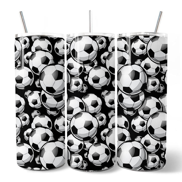 Black and White Soccer Ball 20oz Personalized Tumbler With Lid and Stainless Steel Straw, Football Sports Print Gift Cup