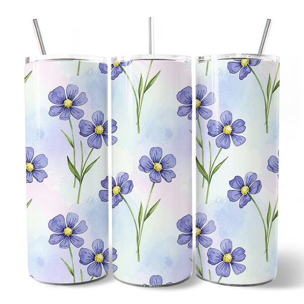 Delicate Blue Wildflowers 20oz Personalized Tumbler With Lid and Stainless Steel Straw, Soft Pastel Floral Pattern Gift Cup