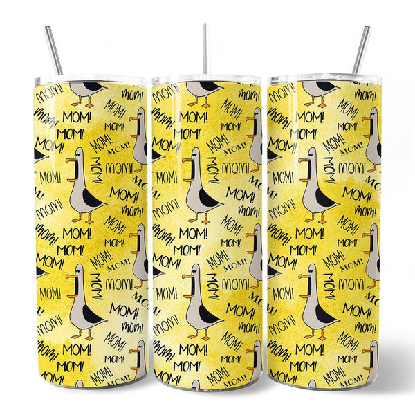 Funny Seagull Mom Call Pattern 20oz Personalized Tumbler With Lid and Stainless Steel Straw, Coastal Bird Humor Gift Cup