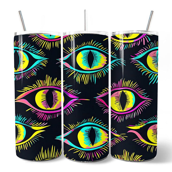 Neon Evil Eye 20oz Personalized Tumbler With Lid and Stainless Steel Straw, Colorful Mystical Protection Gift Cup