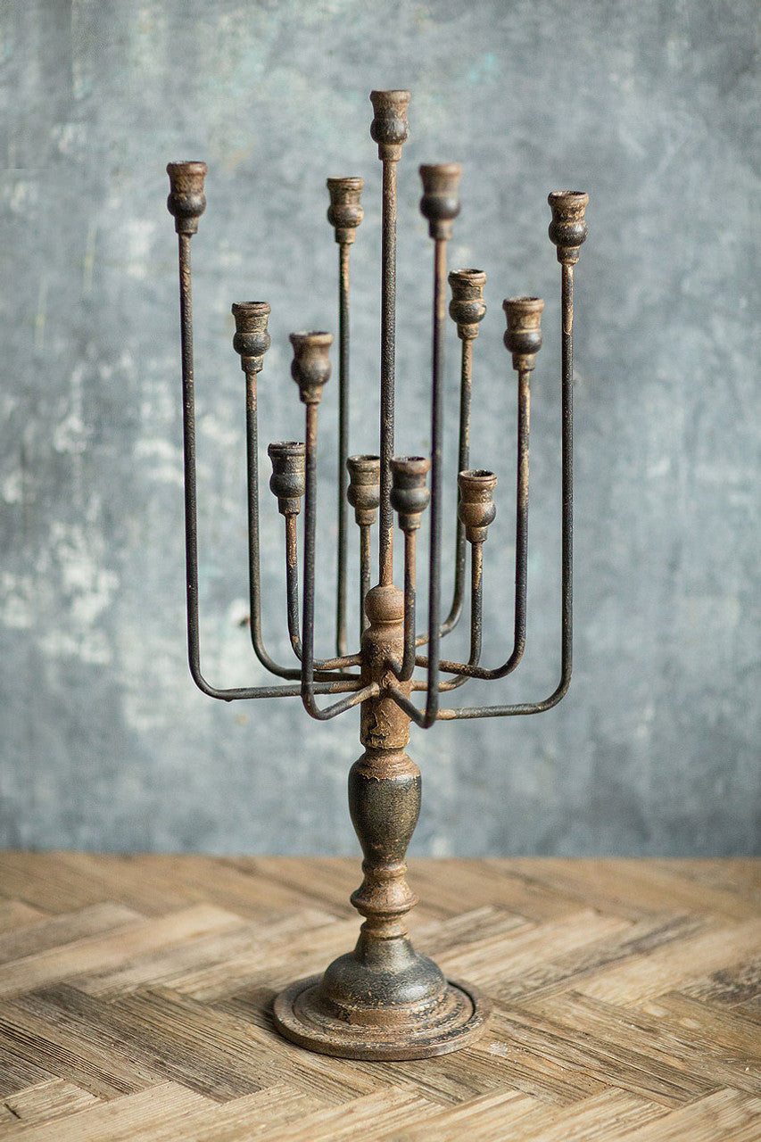 13-Candle Iron Candelabra in Distressed Black