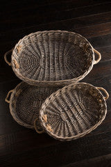 Oval Willow Trays with Jute Handles - Set of 3