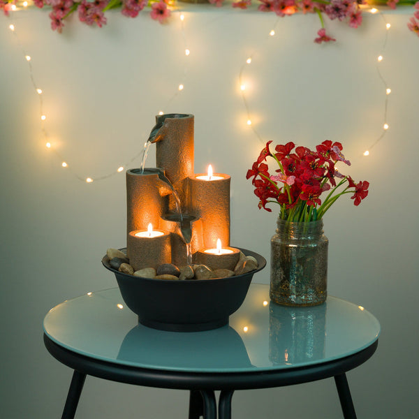 Tiered Column Tabletop Fountain with Tealight Candle Holders