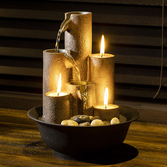 Tiered Column Tabletop Fountain with Tealight Candle Holders