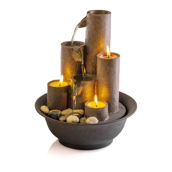 Tiered Column Tabletop Fountain with Tealight Candle Holders