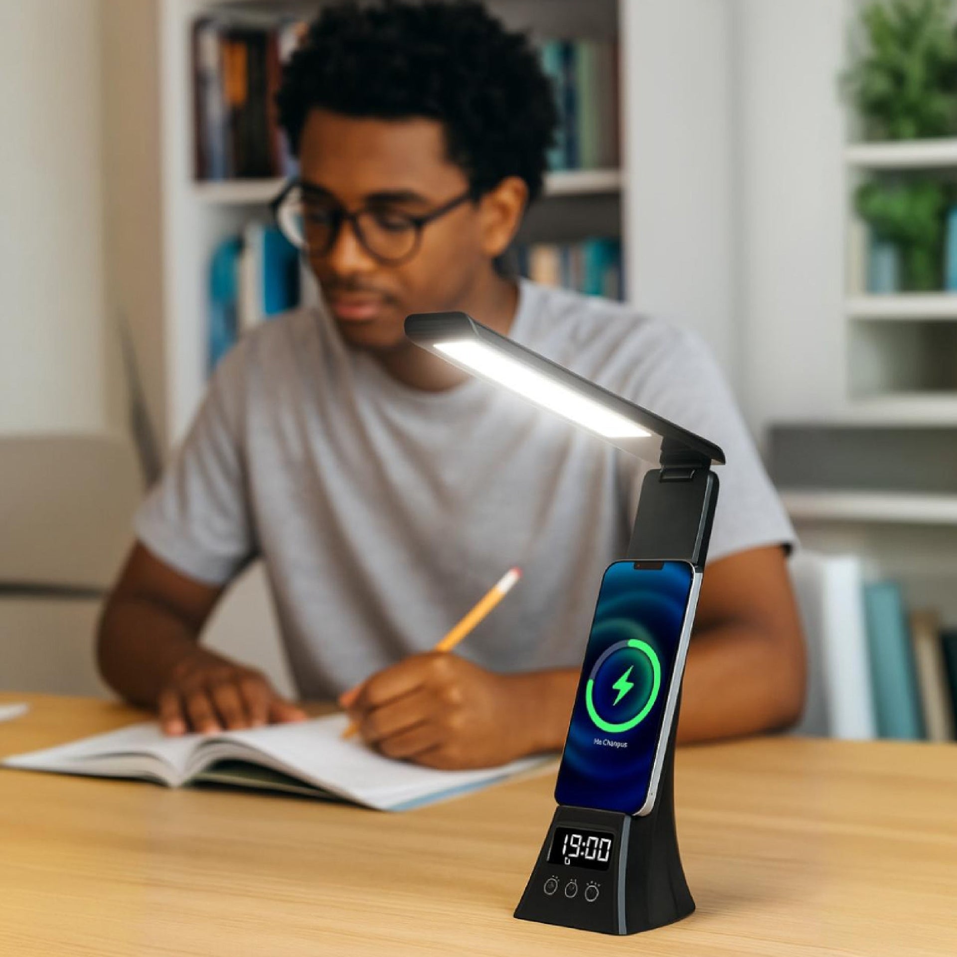 Wellness & Productivity Essentials Bundle: Wireless Charging Desk Lamp, Ultrasonic Diffuser & 6-Pack 100% Pure Essential Oils