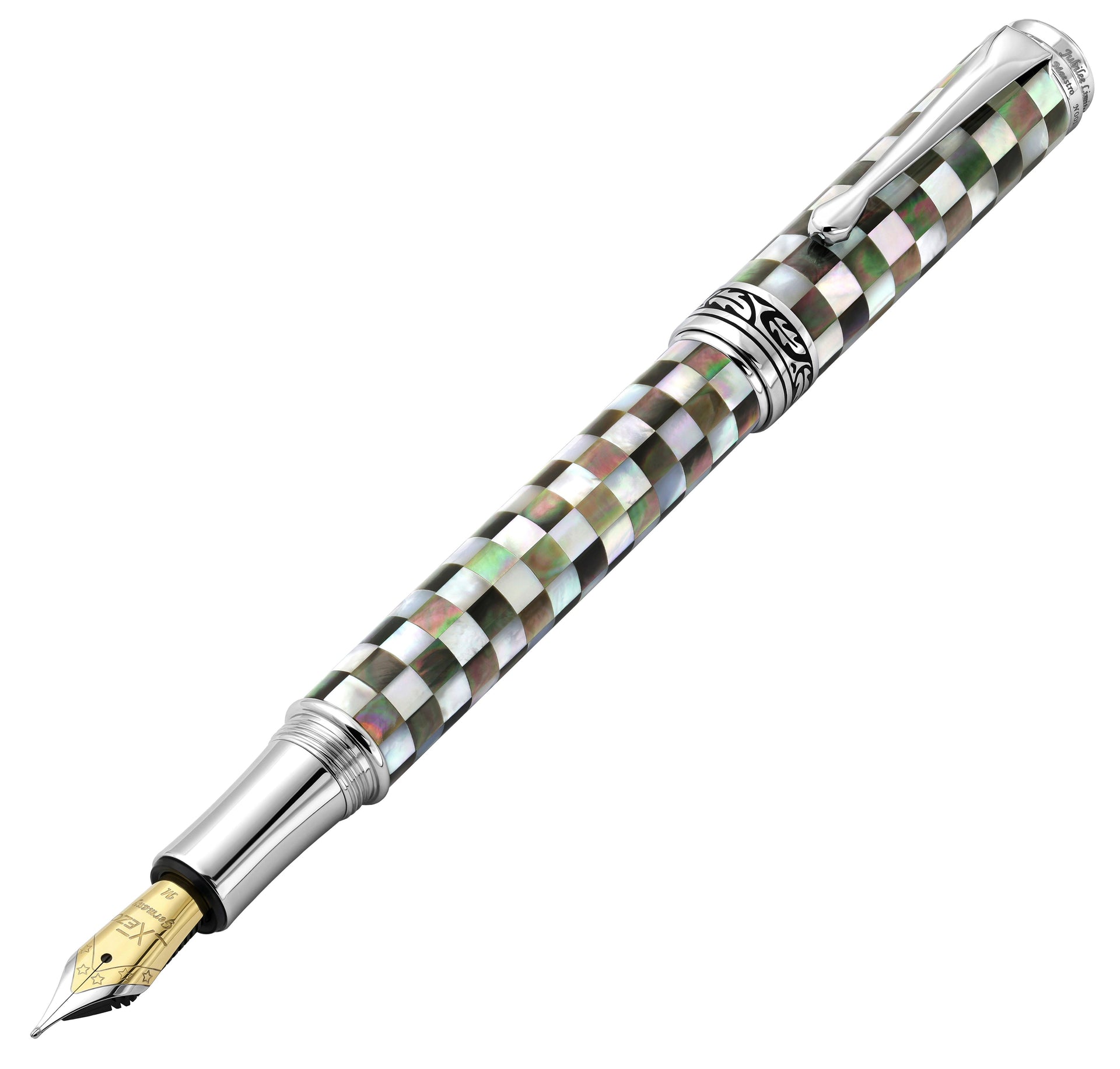 Xezo Maestro® Jubilee Classic of The Ocean Fountain Pen (Medium Nib) - Black & White Mother of Pearl