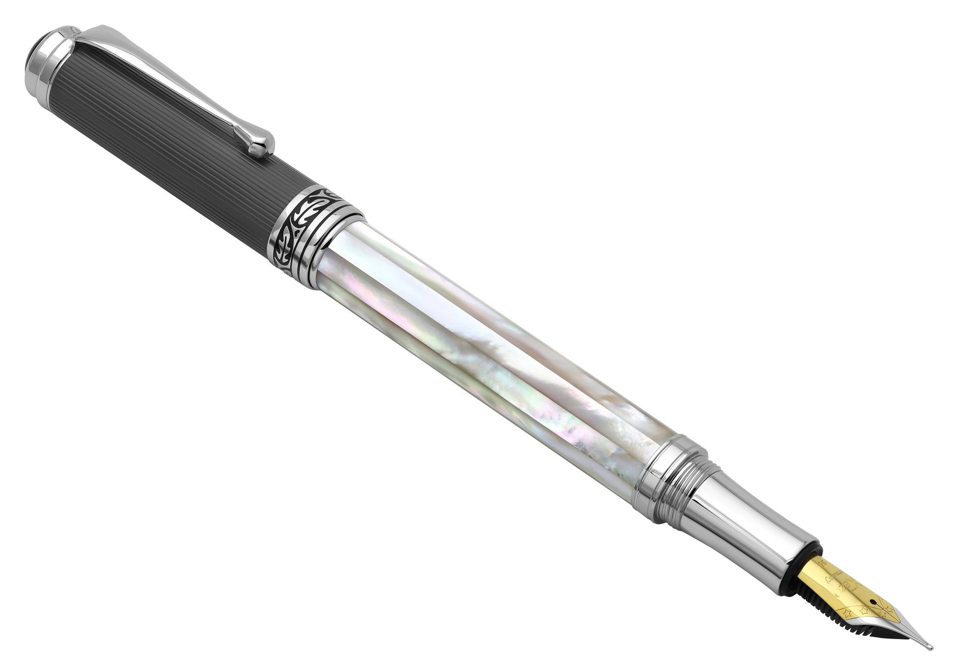 Maestro® Oceanic White Mother of Pearl Fountain Pen (Medium Nib) - DLC (Diamond-Like Coating) PVD Cap