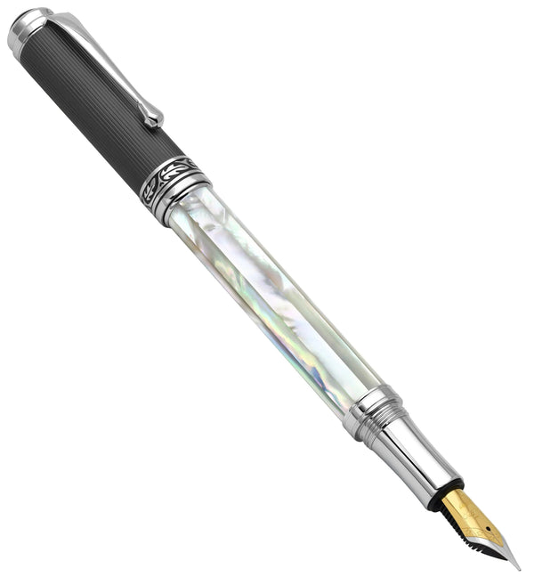 Maestro® Oceanic White Mother of Pearl Fountain Pen (Fine Nib) - DLC (Diamond-Like Coating) PVD Cap - Gifts for You 'n Me