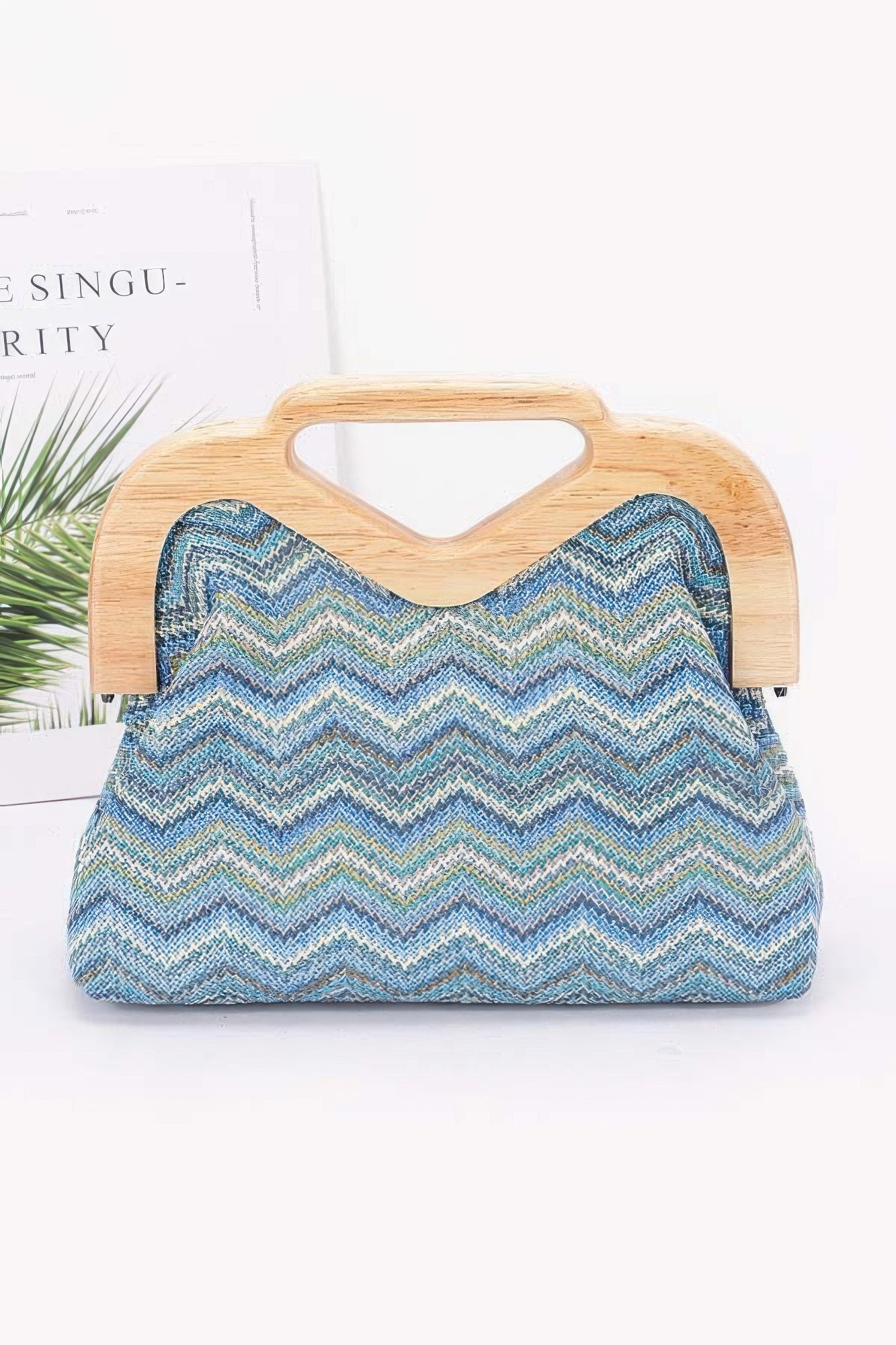 Faux Straw Wood Frame Clutch
