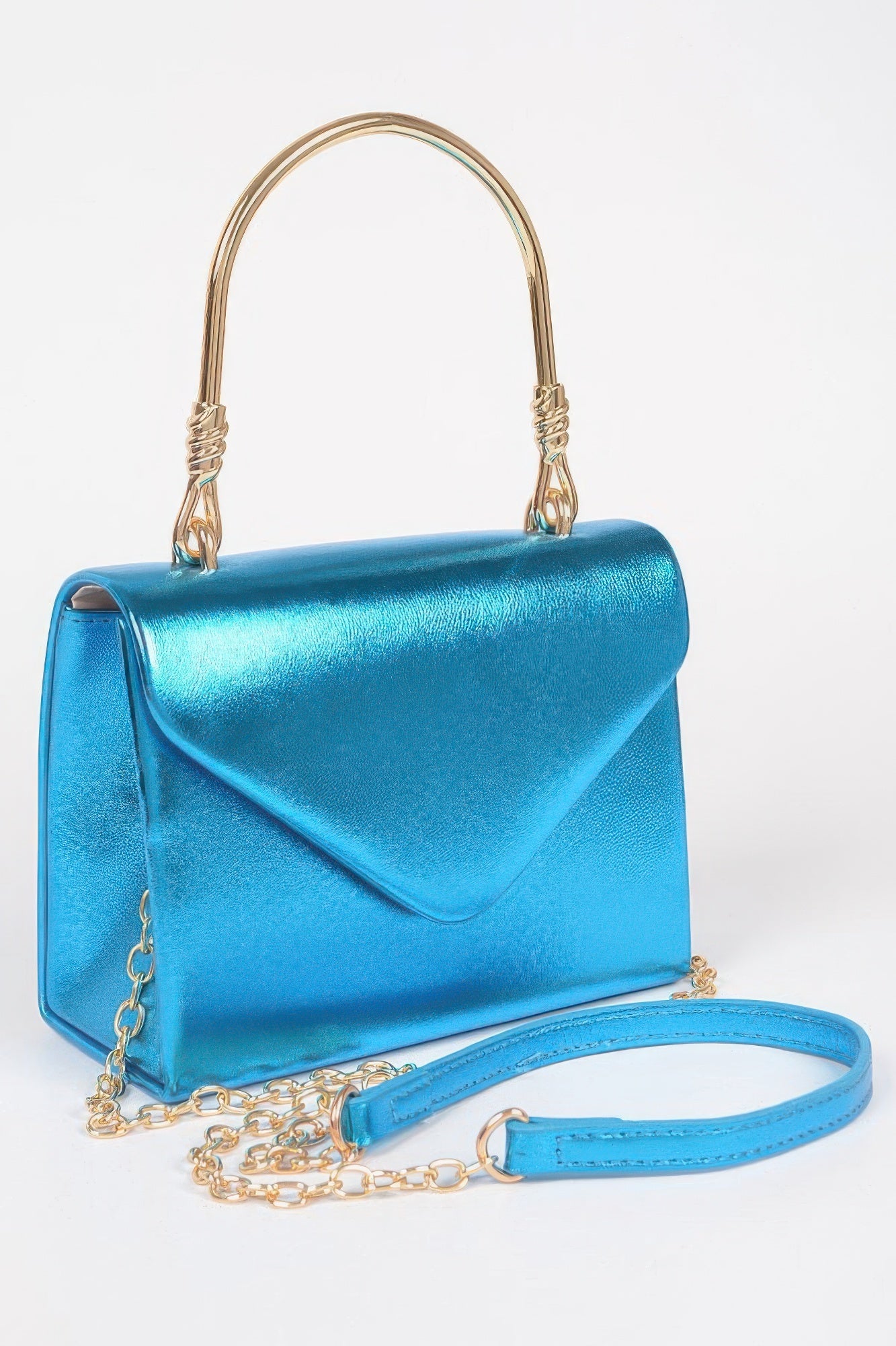Metallic Metal Handle Crossbody Bag