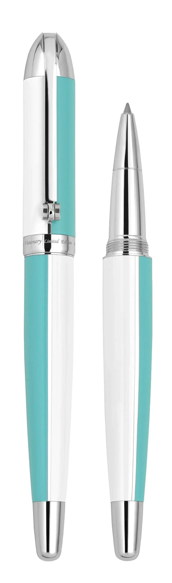 Visionary® Brass & Aluminum Enameled Rollerball Pen - Sky Blue / White - Gifts for You 'n Me