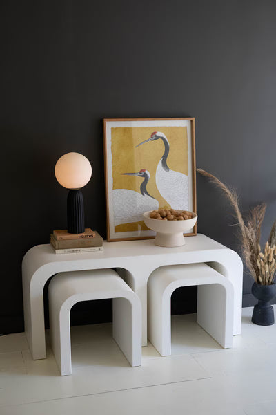 WHITE WOOD RECTANGLE COFFEE TABLE W NESTING ACCENT TABLES