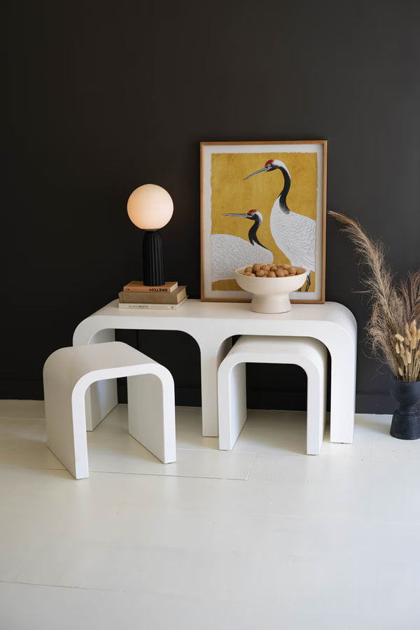 WHITE WOOD RECTANGLE COFFEE TABLE W NESTING ACCENT TABLES