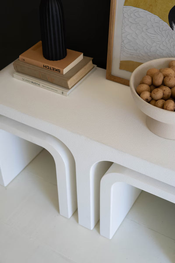 WHITE WOOD RECTANGLE COFFEE TABLE W NESTING ACCENT TABLES