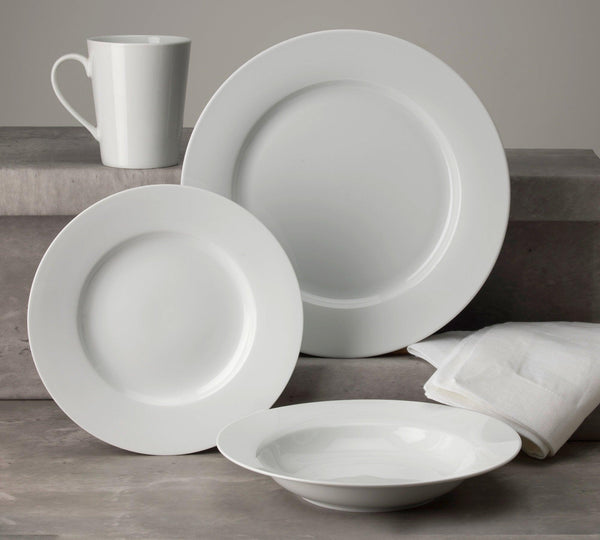 Claire Everyday Classic Rim 16 Piece Dinnerware Set, With Soup / Pasta Bowls Assorted