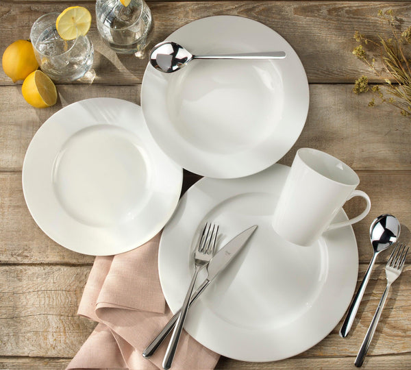 Claire Everyday Classic Rim 16 Piece Dinnerware Set, With Soup / Pasta Bowls Assorted
