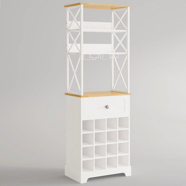 White/Natural Wine Bottle & Glass Rack Cabinet Bar Storage