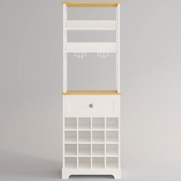 White/Natural Wine Bottle & Glass Rack Cabinet Bar Storage