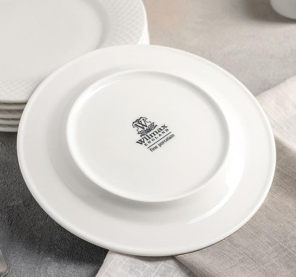 White Dessert Plate With Embossed Wide Rim 8