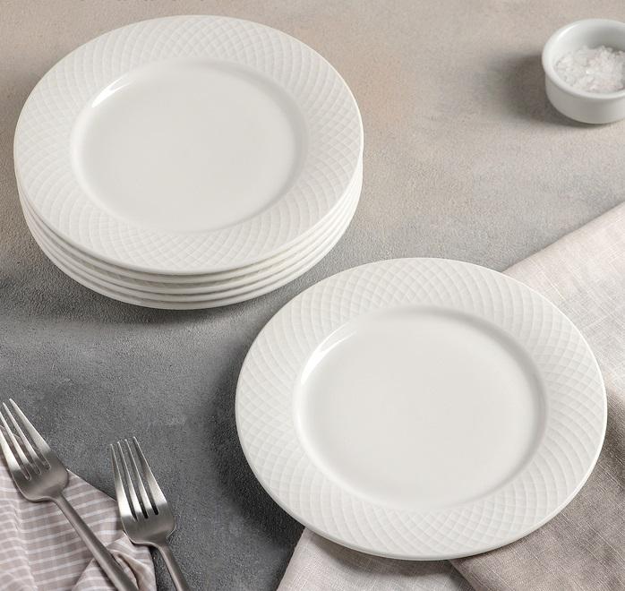 White Dessert Plate With Embossed Wide Rim 8