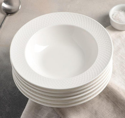 White Porcelain Deep Plate With Embossed Wide Rim 9
