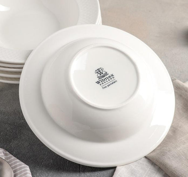 White Porcelain Deep Plate With Embossed Wide Rim 9