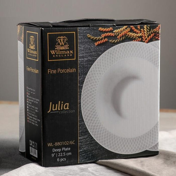 White Porcelain Deep Plate With Embossed Wide Rim 9