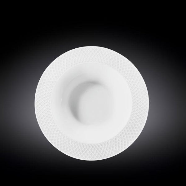 White Porcelain Deep Plate With Embossed Wide Rim 9