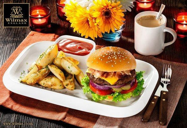 White Rectangular Plate With Sauce Compartment 10