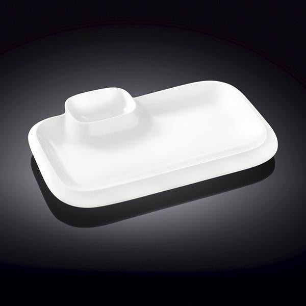White Rectangular Plate With Sauce Compartment 10