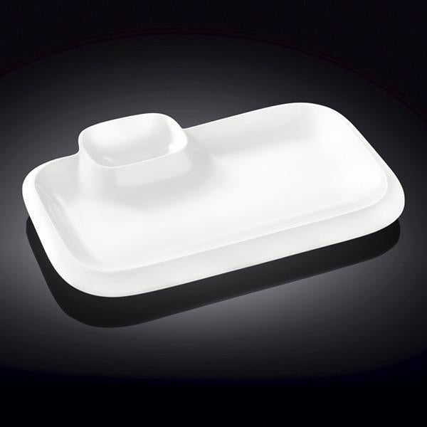 White Rectangular Platter With Sauce Compartment 14