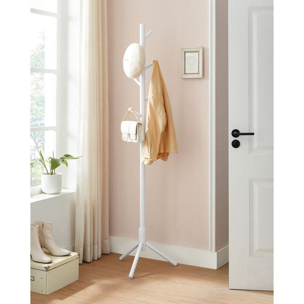 Sturdy Solid Wood Coat Rack in White Finish with 8 Hooks