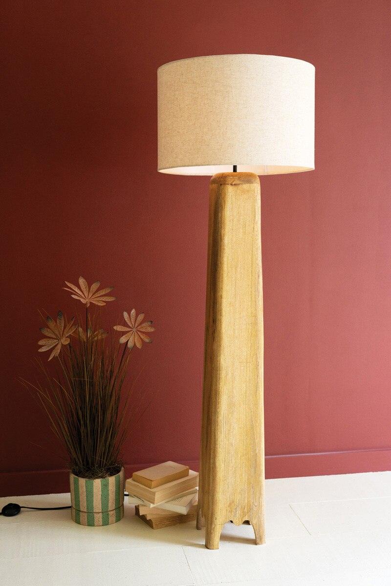 WOODEN FLOOR LAMP  WITH FABRIC SHADE