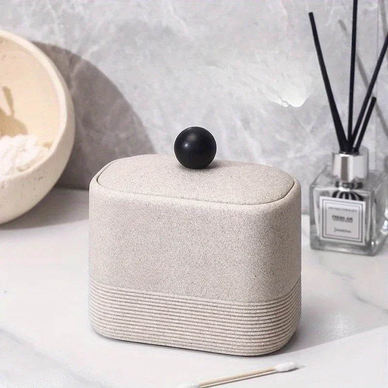Wabi-Sabi Minimalist Japanese Bathroom Organizer - Elegant Dustproof Storage Box with Lid, Swab Case - Dust-Proof Lid, Compact Vanity Organizer for Bathroom, Living Room, Office - Ideal Christmas Gift for Women, Men, Friends