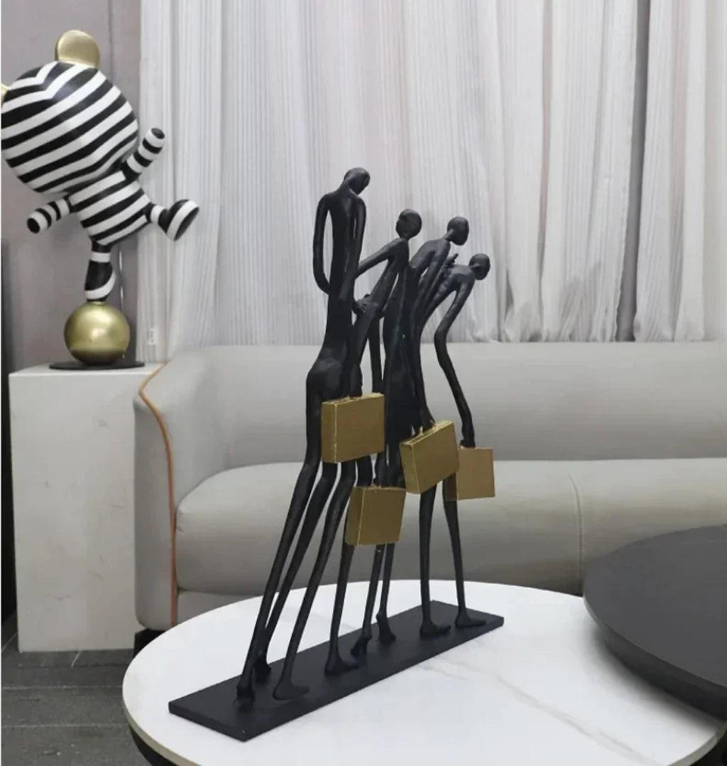 Walking Figures Sculpture with Gold Briefcases