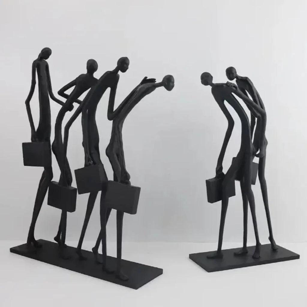 Walking Figures Sculpture with Gold Briefcases