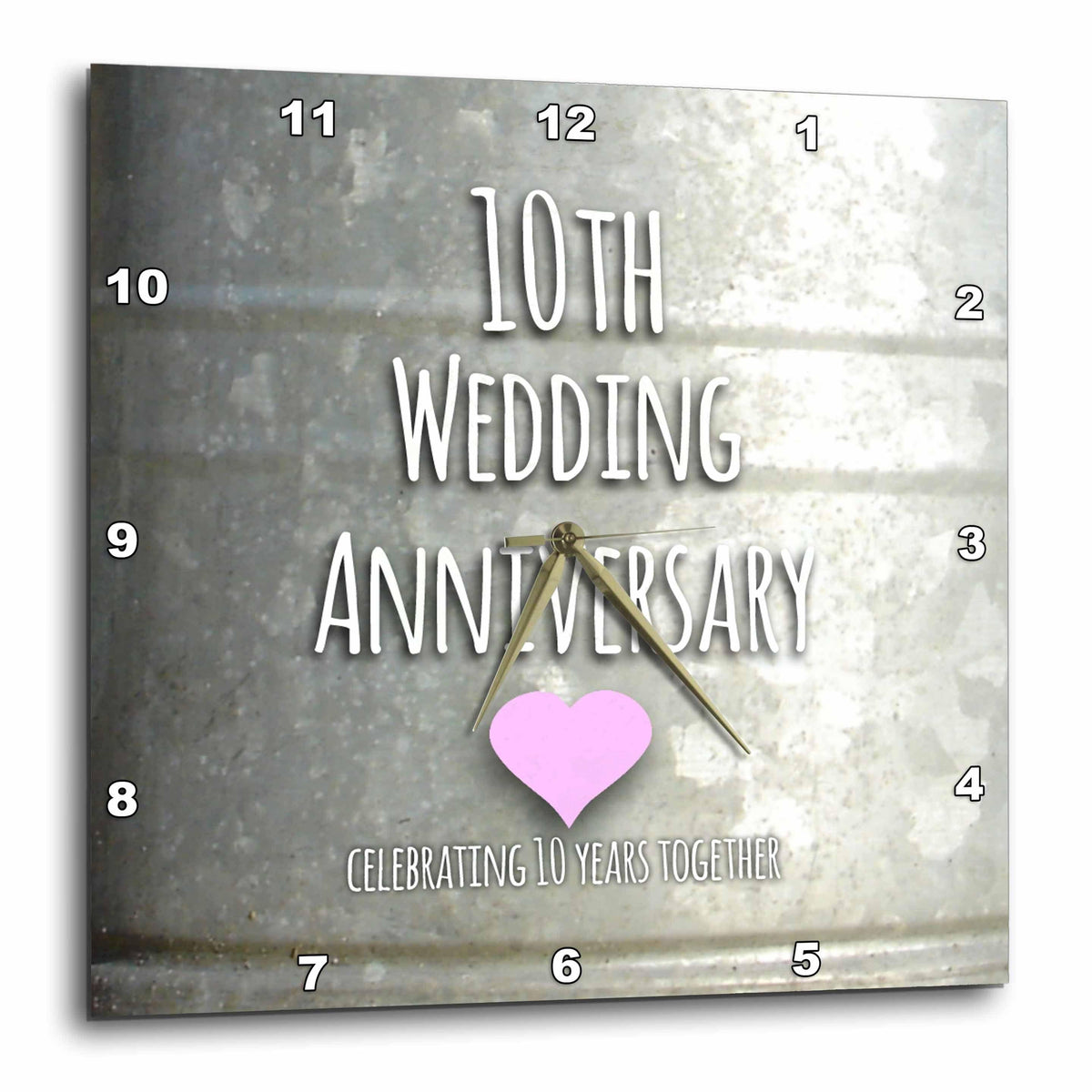 3dRose InspirationzStore Occasions - 10th Wedding Tin Celebrating 10 Years Together - Tenth Anniversaries Ten yrs - Wall Clocks (DPP_154441)