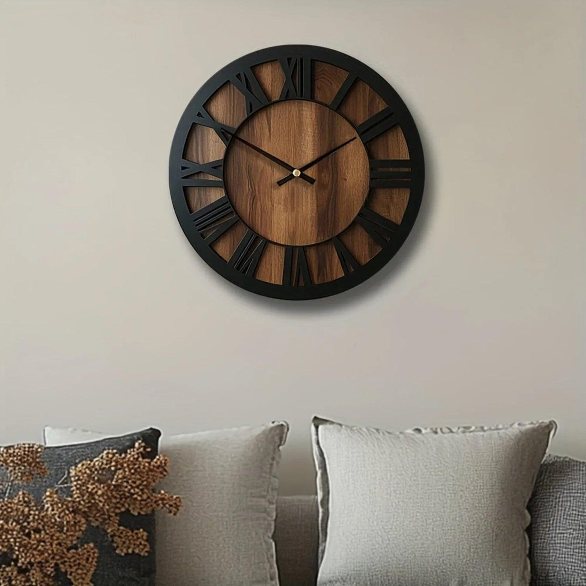 Wall Clock - Silent Wooden Round